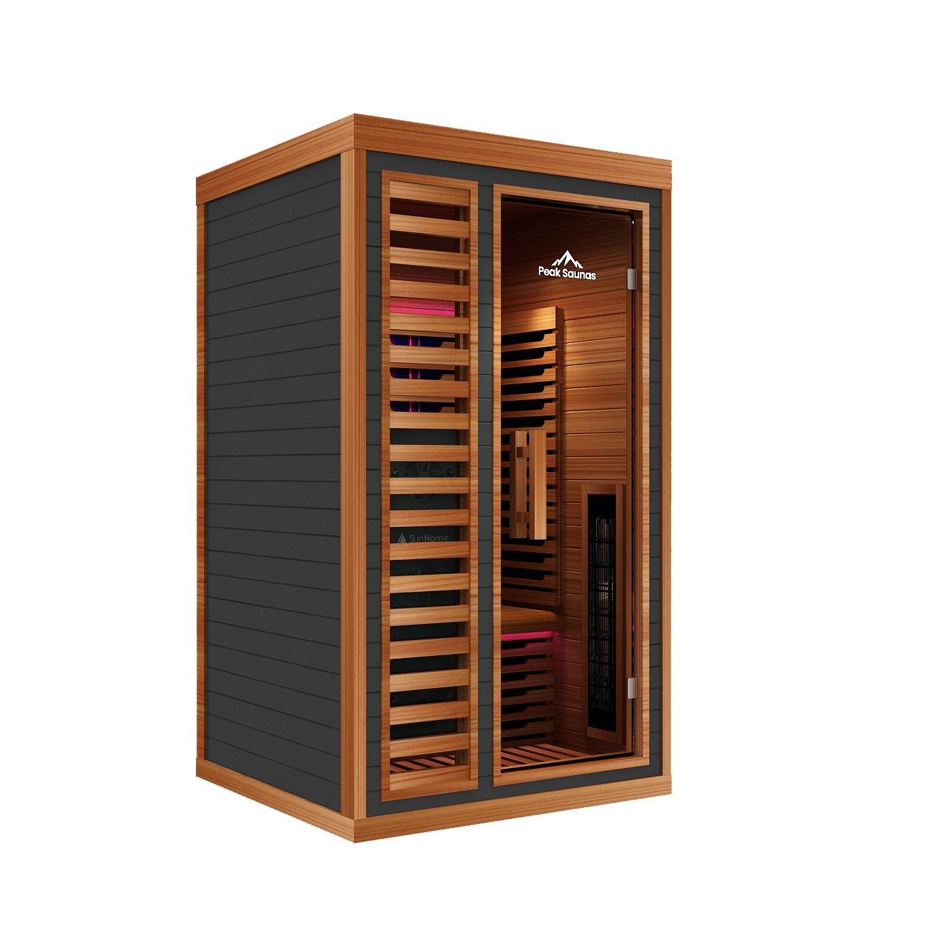 Peak Saunas Rainier 1-Person Full Spectrum Infrared Sauna with Built-In XL Medical-Grade Red Light Therapy & Smart WiFi App Control