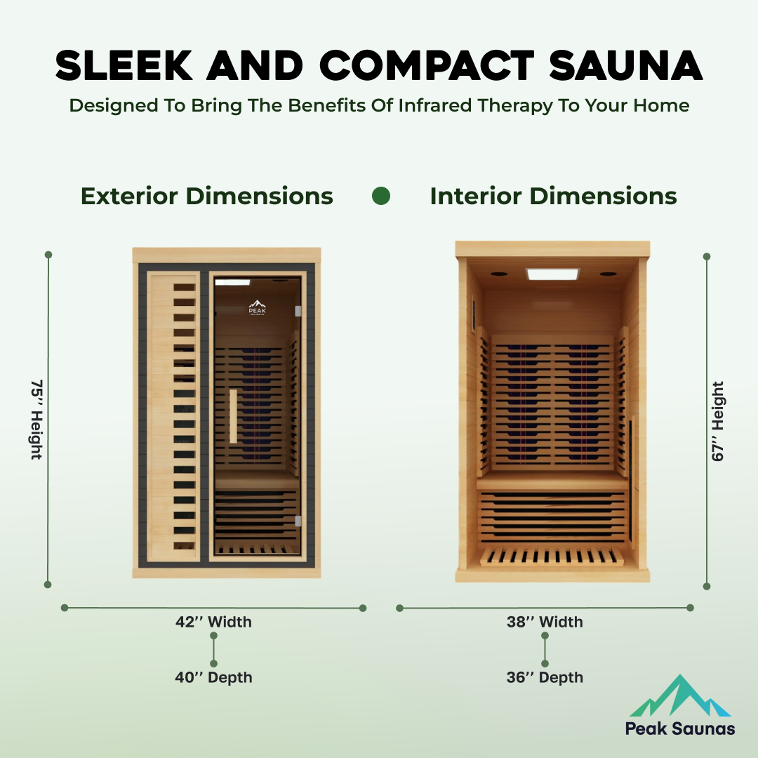 Peak Saunas Shasta 1-Person Full Spectrum Infrared Sauna with Built-In XL Medical-Grade Red Light Therapy & Smart WiFi App Control
