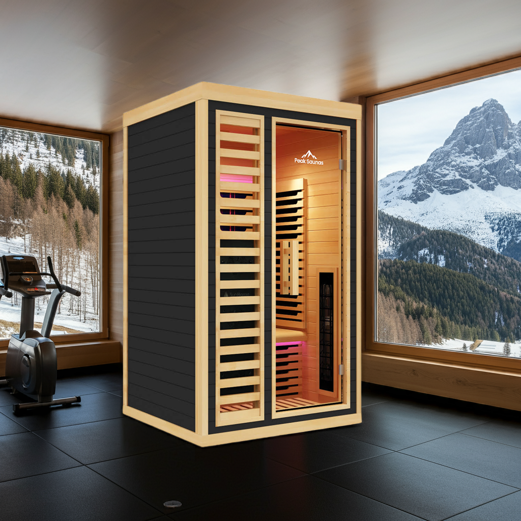 Peak Saunas Shasta 1-Person Full Spectrum Infrared Sauna with Built-In XL Medical-Grade Red Light Therapy & Smart WiFi App Control