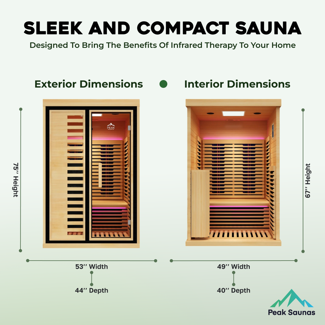 Peak Saunas Everest 2-Person Full Spectrum Infrared Sauna with Built-In XL Medical-Grade Red Light Therapy & Smart WiFi App Control